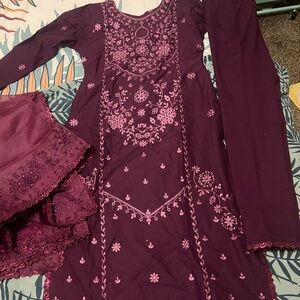 Beautiful cross stitch three piece NEW Desi outfit.